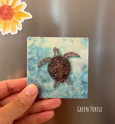 Square Magnets - Green Turtle Square Magnet