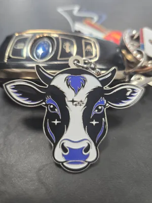 Metal Keychain - Our custom shape metal keychains for our Moo Moo Subaru initiative turned out great