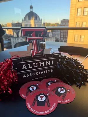 Pulpboard Coasters - Perfect lightweight take-with for alumni in town for basketball game Backside has a QR code for upcoming fundraising event and chance to win tickets