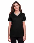 Devon & Jones Ladies' CrownLux Performance Plaited Tipped V-Neck BLACK