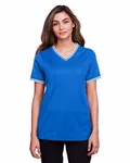 Devon & Jones Ladies' CrownLux Performance Plaited Tipped V-Neck FRENCH BLU
