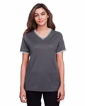 Devon & Jones Ladies' CrownLux Performance Plaited Tipped V-Neck Graphite