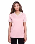 Devon & Jones Ladies' CrownLux Performance Plaited Tipped V-Neck Pink