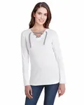 Ladies' Long Sleeve Fine Jersey Lace-Up T-Shirt BLEND WHT