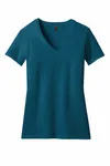District Women's Perfect Blend CVC V-Neck Tee. DM1190L Deep Turquoise Fleck