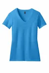 District Women's Perfect Blend CVC V-Neck Tee. DM1190L Heathered Bright Turquoise