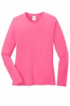 Port & Company Women's Long Sleeve Core Cotton Tee. LPC54LS Neon Pink