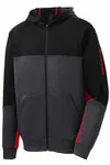 Sport-Tek Tech Fleece Colorblock Full-Zip Hooded Jacket. ST245 Black/ Graphite Heather/ True Red