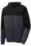 Sport-Tek Tech Fleece Colorblock Full-Zip Hooded Jacket. ST245 Black/ Graphite Heather/ True Royal