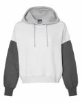 Women's Sueded Fleece Colorblocked Crop Hooded Sweatshirt Charcoal