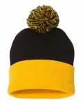 12" Pom-Pom Cuffed Beanie Black/ Gold