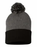 12" Pom-Pom Cuffed Beanie Dark Heather Grey/ Black