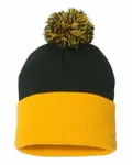 12" Pom-Pom Cuffed Beanie Forest/ Gold