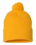 12" Pom-Pom Cuffed Beanie Gold