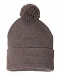 12" Pom-Pom Cuffed Beanie Heather Brown