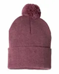 12" Pom-Pom Cuffed Beanie Heather Cardinal