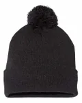 12" Pom-Pom Cuffed Beanie Heather Charcoal