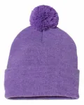 12" Pom-Pom Cuffed Beanie Heather Purple