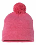 12" Pom-Pom Cuffed Beanie Heather Red