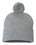 12" Pom-Pom Cuffed Beanie Light Heather Grey