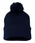 12" Pom-Pom Cuffed Beanie Navy