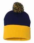 12" Pom-Pom Cuffed Beanie Navy/ Gold