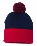 12" Pom-Pom Cuffed Beanie Navy/ Red