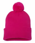 12" Pom-Pom Cuffed Beanie Neon Fuchsia