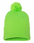 12" Pom-Pom Cuffed Beanie Neon Green