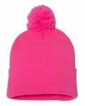 12" Pom-Pom Cuffed Beanie Neon Pink