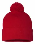 12" Pom-Pom Cuffed Beanie RED