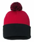 12" Pom-Pom Cuffed Beanie Red/ Black