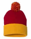 12" Pom-Pom Cuffed Beanie Red/ Gold
