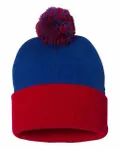12" Pom-Pom Cuffed Beanie Royal/ Red