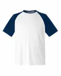 Team 365 Unisex Zone Colorblock Raglan T-Shirt White/ Sport Dark Navy Heather