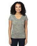 Threadfast Apparel Ladies' Ultimate CVC V-Neck T-Shirt Green Hex Camo