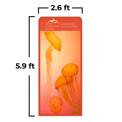 2.6 x 5.9 ft A vertical banner displays jellyfish with text 'Conservation Institute, protecting our ocean planet, one person at a time | conservation@ocean.org'.