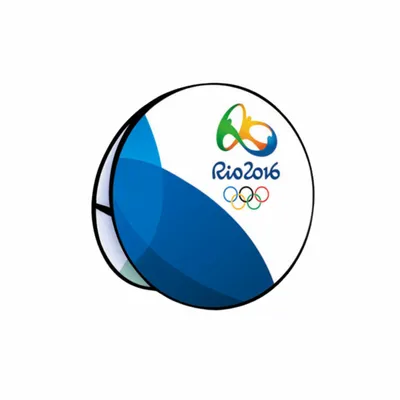 3.94ft x 3.94ft A round, promotional button features the Rio 2016 Olympic logo with colorful rings and stylized design, representing the event's branding.