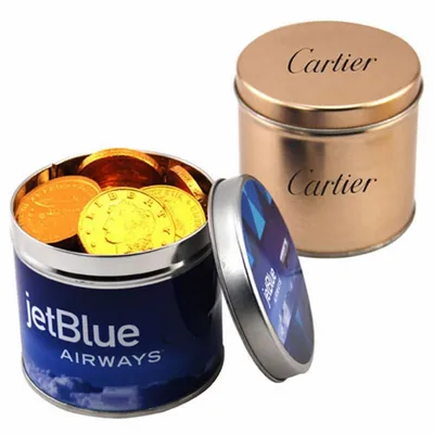 Round Tin with Chocolate Coins - Custom T-Shirt Today
