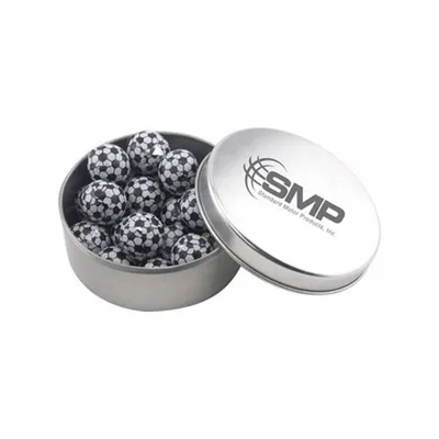 Round Tin with Chocolate Soccer Balls - SBF3000 - Custom T-Shirt Today