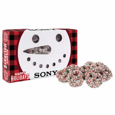 Snowman Die Cut Box with Milk Chocolate Christmas Mini Pretzels - Custom T-Shirt Today