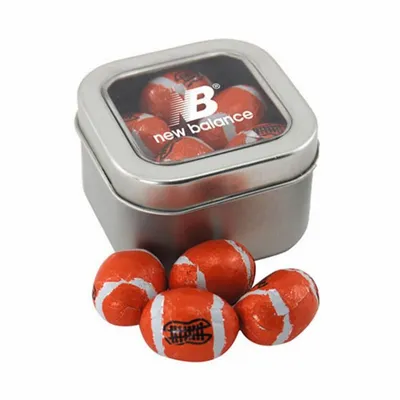 Window Tin with Chocolate Footballs - SBF2500 - Custom T-Shirt Today