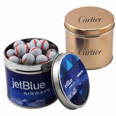 Round Tin with Chocolate Baseballs - SBF4100 - Custom T-Shirt Today