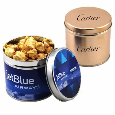 Round Tin with Caramel Popcorn - Custom T-Shirt Today