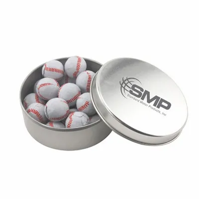 Round Tin with Chocolate Baseballs - SBF3000 - Custom T-Shirt Today