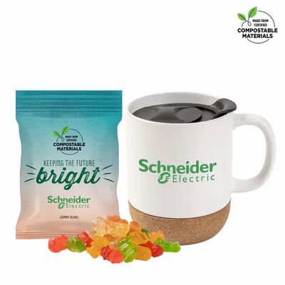 Cork Bottom Mug with Compostable bag of Gummy Bears - Custom T-Shirt Today
