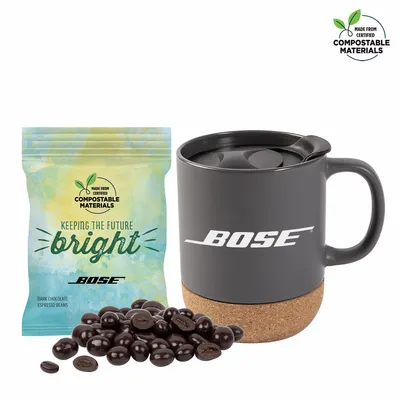 Cork Bottom Mug w/ Compostable Bag of Dark Chocolate Espresso Beans - Custom T-Shirt Today