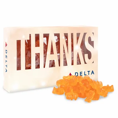 Thanks Die Cut Box with Champagne Gummy Bears - Custom T-Shirt Today