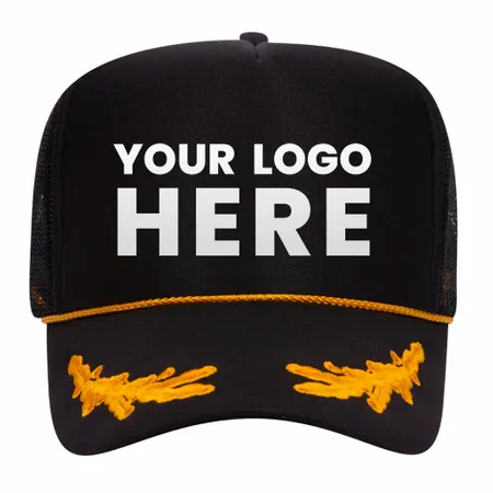 Otto 39-162 5-Panel High Crown Foam Trucker Hat - Black/Gold with Oak Leaves - Custom T-Shirt Today