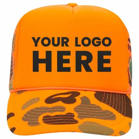 Otto 49-131 5-Panel High Crown Foam Trucker Hat - Neon Camo - Custom T-Shirt Today